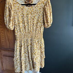 Golden yellow floral mini dress L